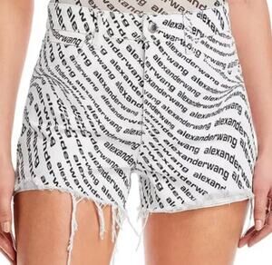 $245 Alexander Wang 100% Cotton High Rise Bite Logo Shorts Sz 28